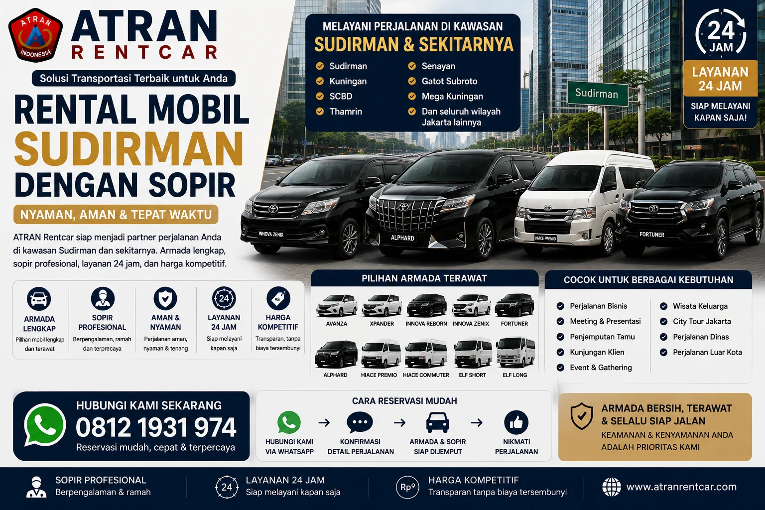 Rental Mobil Sudirman dengan Sopir Profesional
