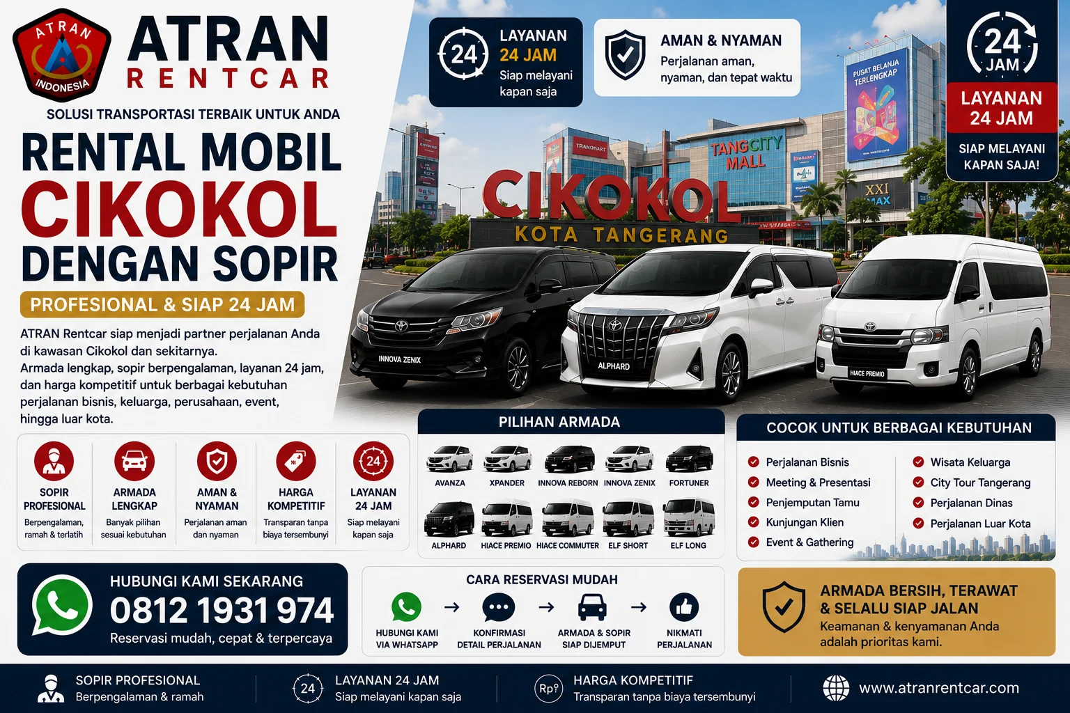 Rental Mobil Cikokol dengan Sopir Profesional Siap 24 Jam