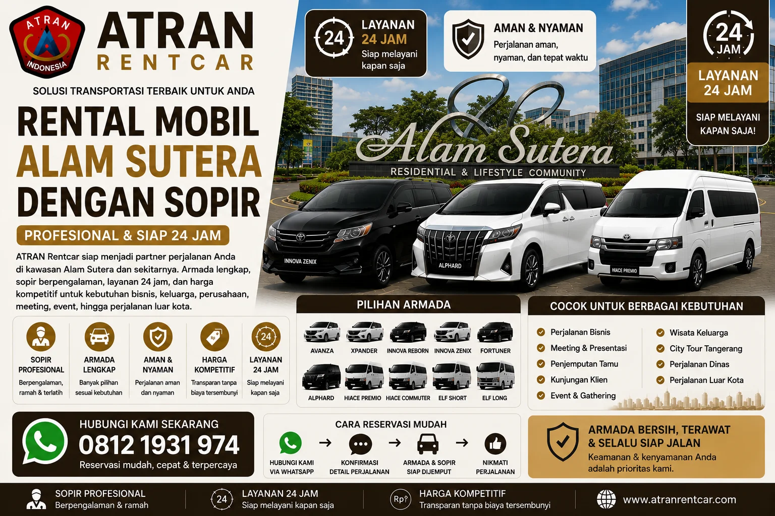 Rental Mobil Alam Sutera dengan Sopir Profesional Siap 24 Jam